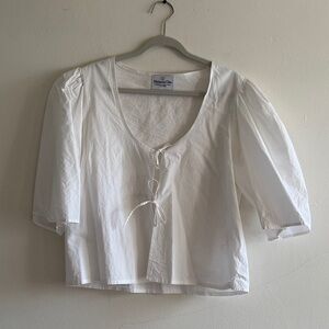 Maison Cléo Elegant White Tie-Front Blouse